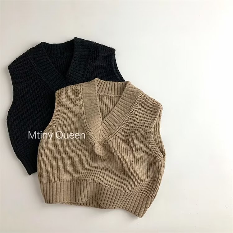 男女童复古韩版V领针织马甲
