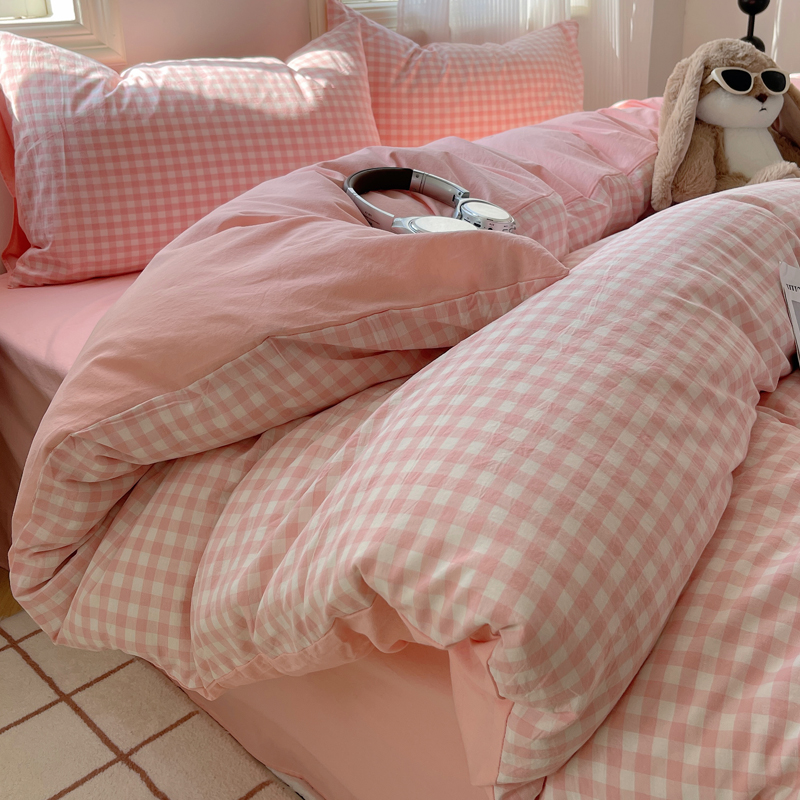 速发单季纯棉水洗棉0件150x2单0学生宿舍冬人全棉格子被罩褥子套4