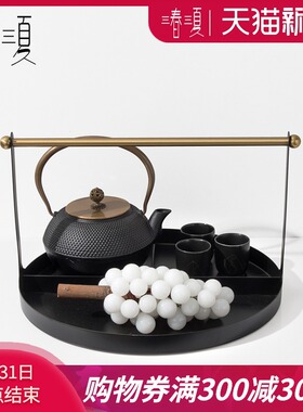 速发新中式铁壶摆件样壶托软套装茶板间售楼处书房博古架茶室盘装
