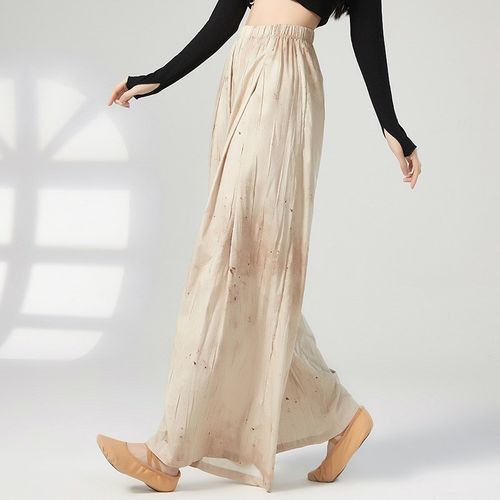 速发舞宽蹈直花印筒阔腿裤练功服中国民族古典舞飘逸舞松服子