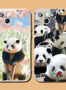 大熊猫和花手机保护壳适用苹果15华为mate60萌兰iPhone14promax成OPPO11vivo花花p50福宝13果赖40矽胶小米9一