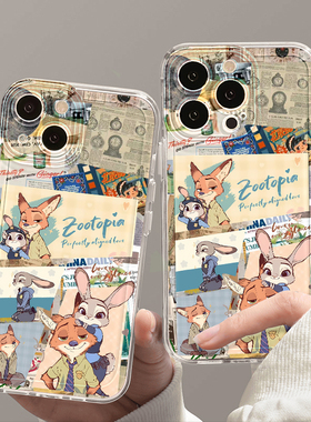 拼贴尼克朱迪适用苹 果15手机保护壳16Pro卡通vivox100透明红米note13防摔小米14一加套华为pura70荣耀200矽