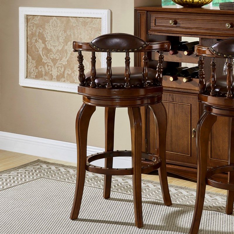 760坐高d 美式实木家用吧台椅 欧式旋转高脚椅 厨房岛台椅酒吧椅