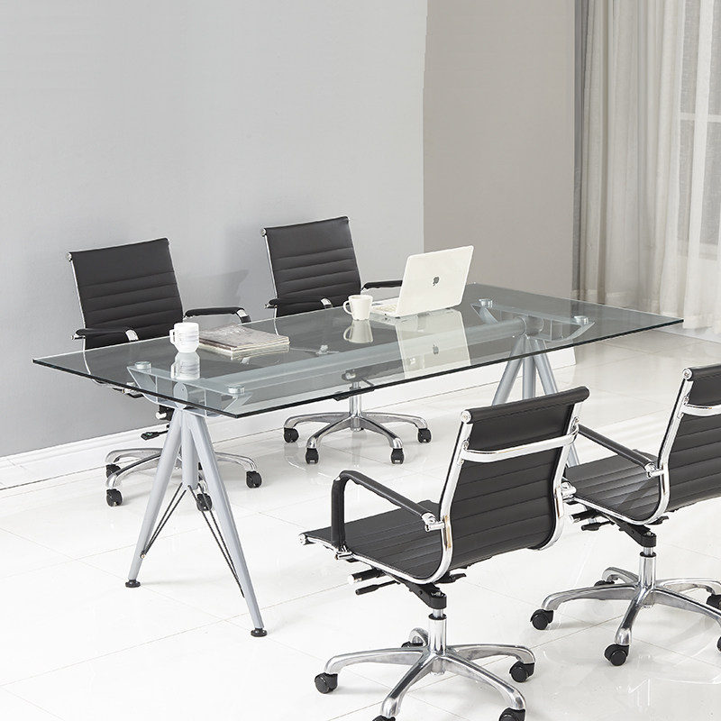 包邮简约a现代办公桌会议桌钢化玻璃洽谈桌条形桌钢架会议台培训