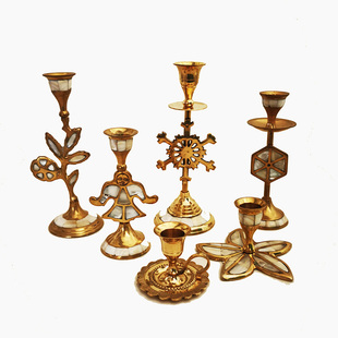 复古艺术摆d件北欧浪漫铜烛台香薰蜡烛怀旧蜡台家用装饰轻奢小台