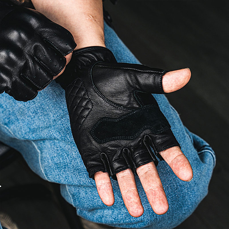 怪兽公园半指手套摩托车真皮复古机车哈雷骑M士装备夏季防摔透气