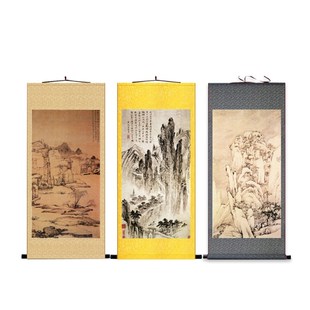 国画仿古字画挂画水墨卷轴画w名人名家唐寅听琴图仕女吹箫图山水