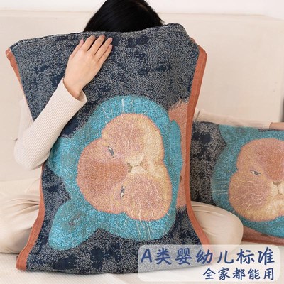 油画兔枕巾新款纯棉一对装v枕头巾轻奢高级感100全棉高档防头油