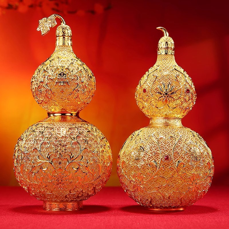 威弗列德黄铜金色《花丝福葫v芦》摆件家居客厅装饰品开业乔迁礼