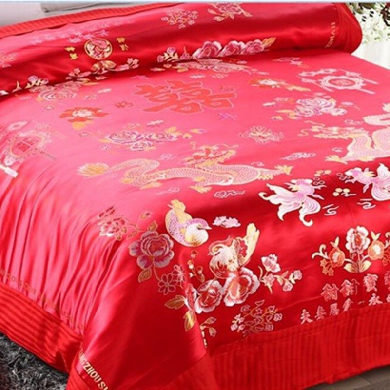 结婚庆杭州丝绸缎被面软缎子 七彩织锦缎被O面龙凤百子鸳鸯牡丹花