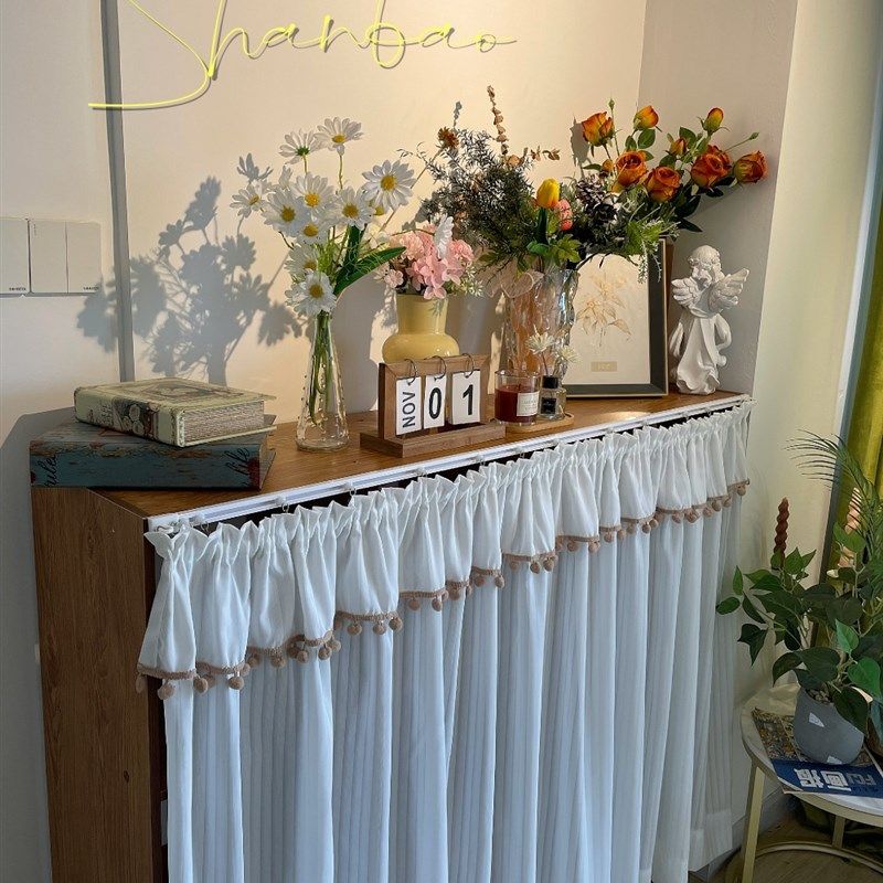 奶油风免打孔魔术贴粘轨柜子遮丑帘置H物架图书馆书架衣柜遮挡帘,居家布艺,柜类遮挡帘,淘宝优惠券,粉丝福利购,淘宝优惠卷