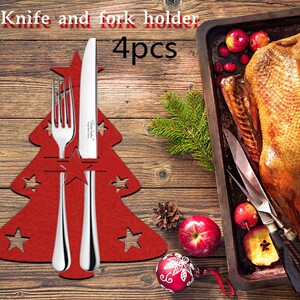 4pcs Christmas Tree Knife Fork Cutlery Bag Kitchen Tableware