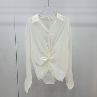 衬衫 艾诺丝国内代购 宽松亚麻长袖 新款 女褶皱上衣BR501131 2026春季