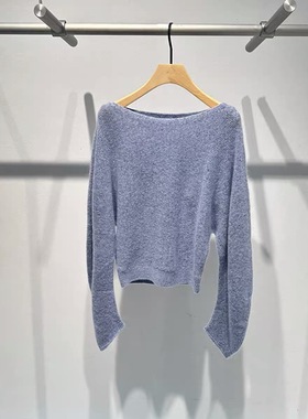 艾诺丝国内代购2025秋季新款百搭蓝色长袖一字领针织衫女AR804005