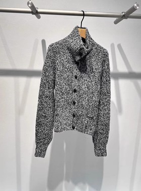 国内代购2025冬季新款灰色翻领羊毛针织开衫上衣女AR804148