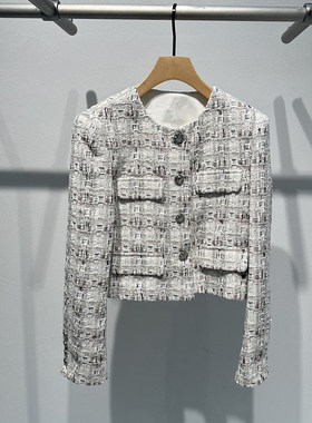 艾诺丝国内代购2026春季新款圆领小香风休闲格子短外套女BR101181