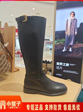专柜正品百思图2023冬季新款时尚简约骑行靴粗跟女长靴AX205DG3