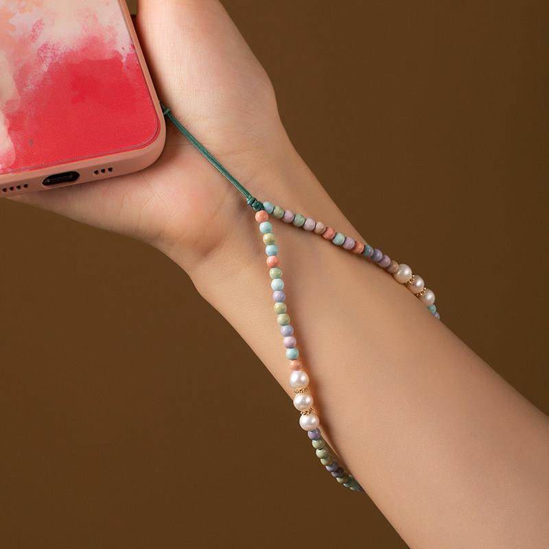 琼睿清新异形珍珠贝阿拉善彩虹石甜美挂手腕防丢防摔文艺挂绳挂链