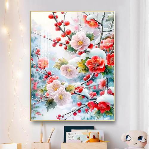 冬日梅花钻石贴画2025新款客厅高级感好寓意十字绣满钻花卉点钻画