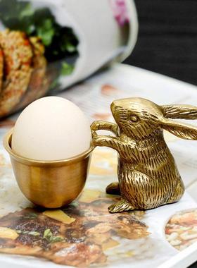 印度进口黄铜兔子造型鸡蛋托蛋杯早餐仪式感实用摆件彩妆蛋收纳