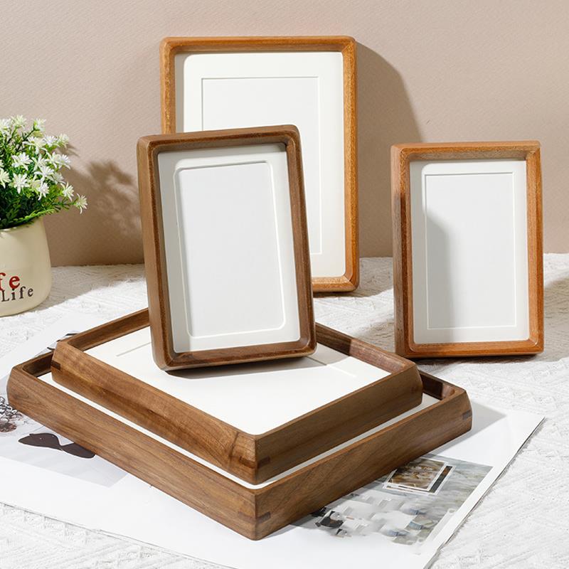 实木榫卯黑胡桃相框摆台6寸7寸8寸a4寸内外圆角框书法字装裱画框