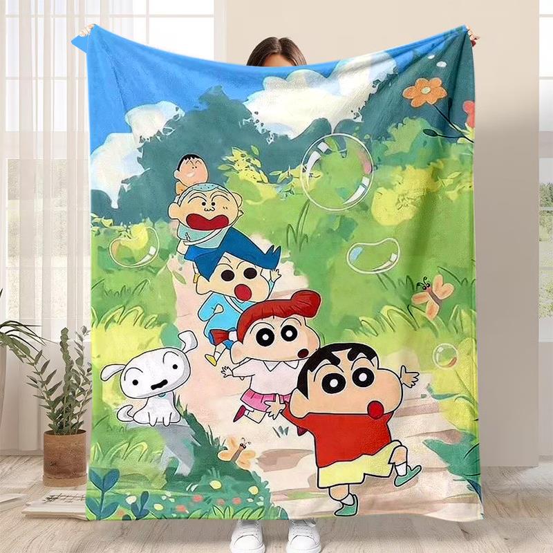 蜡笔小新法兰绒毛毯定制图案四季通用单人毯空调毯披肩毯午睡毯