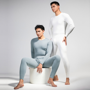 Asianbum男保暖套装远红外发热抗菌纯色圆领棉质抓绒运动保暖内衣