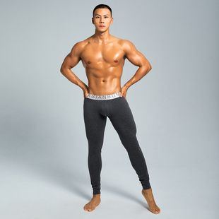 Asianbum男保暖裤棉质薄款简约纯色修身性感商务U凸打底保暖裤