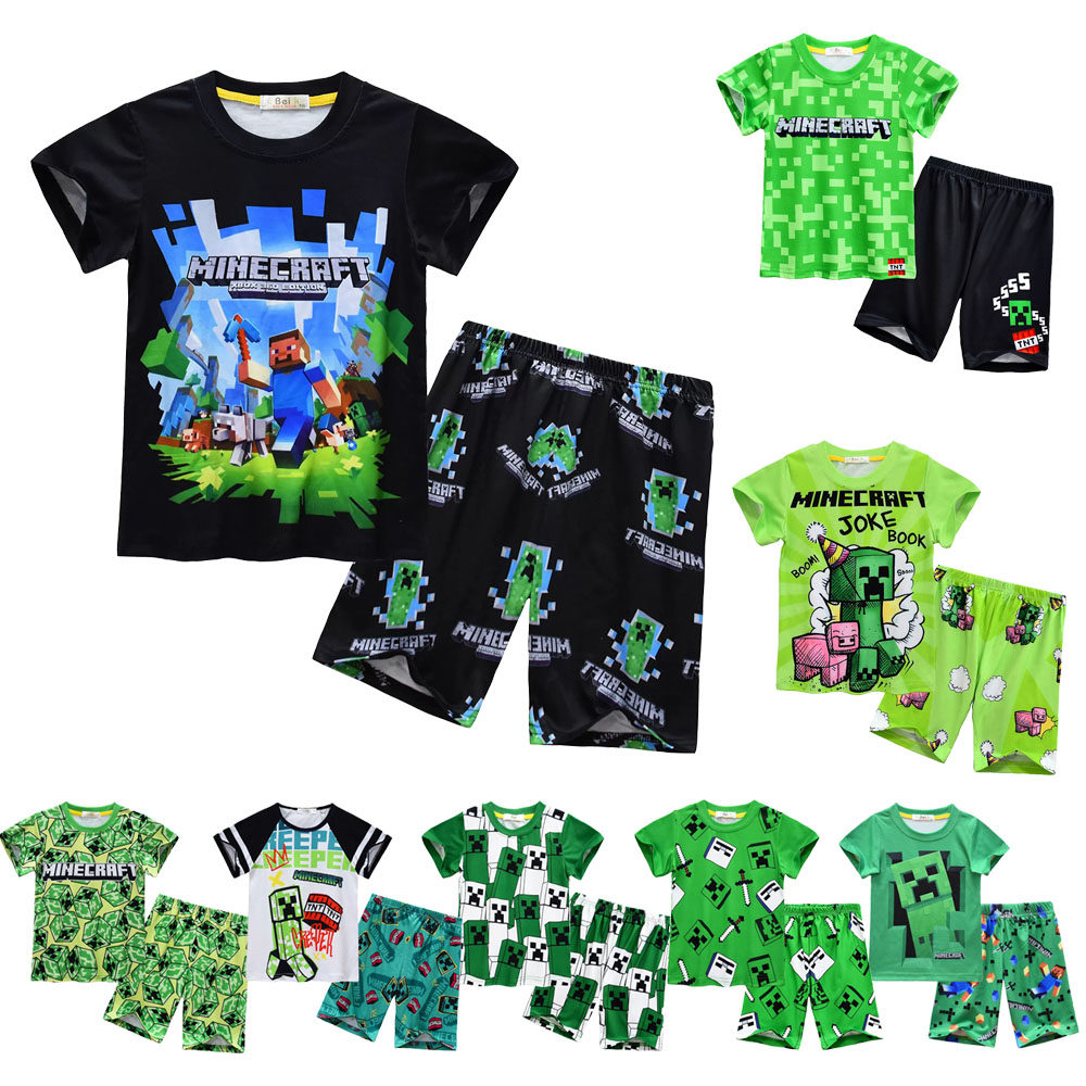 我的世界Minecraft男女童短袖T恤中裤睡衣套装儿童居家服夏季服装