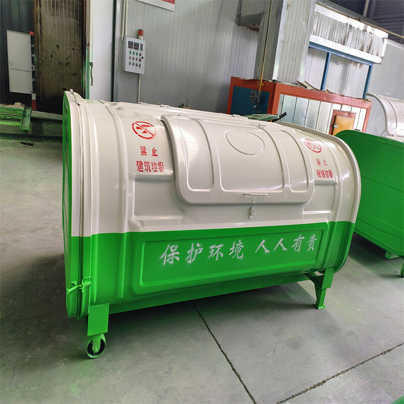 厂家供应大型勾臂垃圾集装箱 市政环卫3方铁皮垃圾桶中转带轮可卸