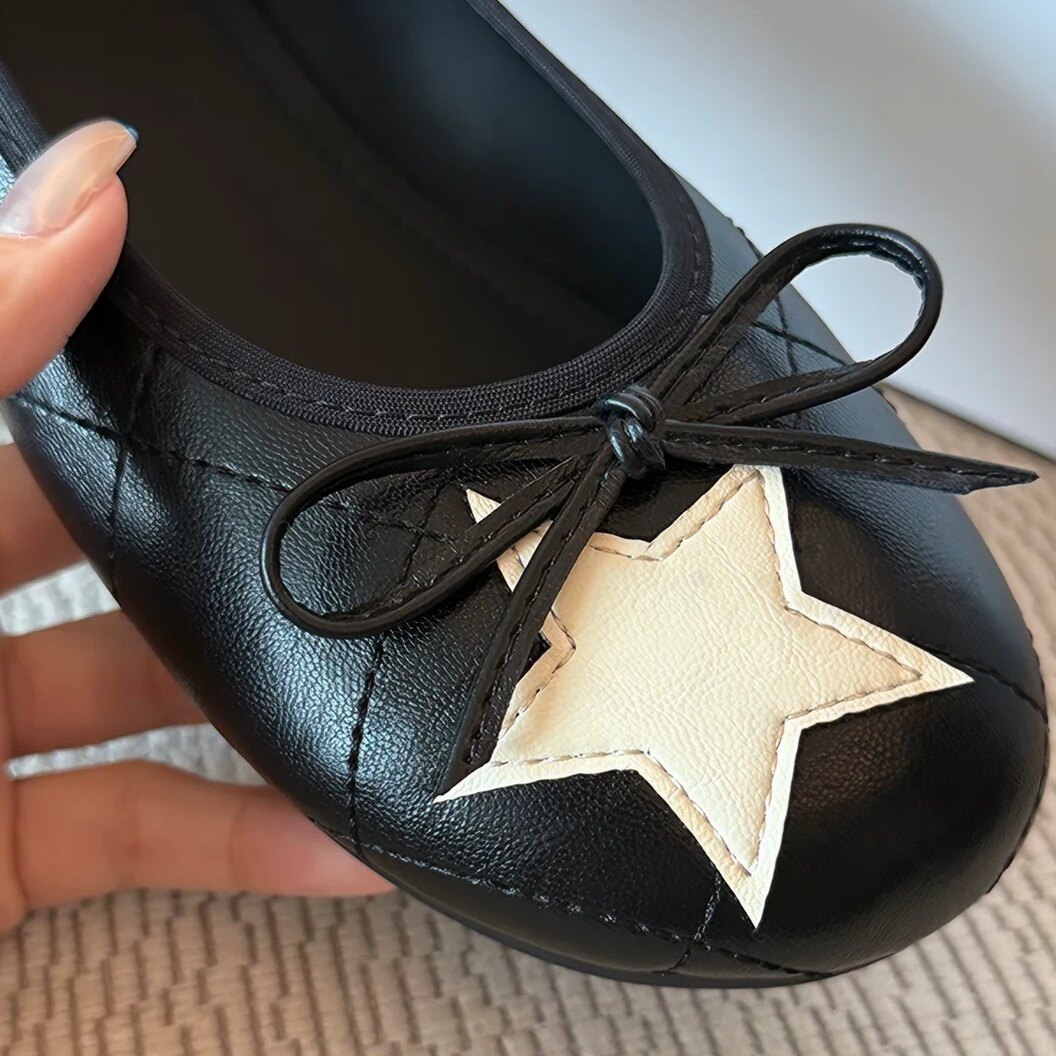 李掌柜studiolee 星星芭蕾鞋减龄圆头浅口蝴蝶结绒面低跟单鞋女