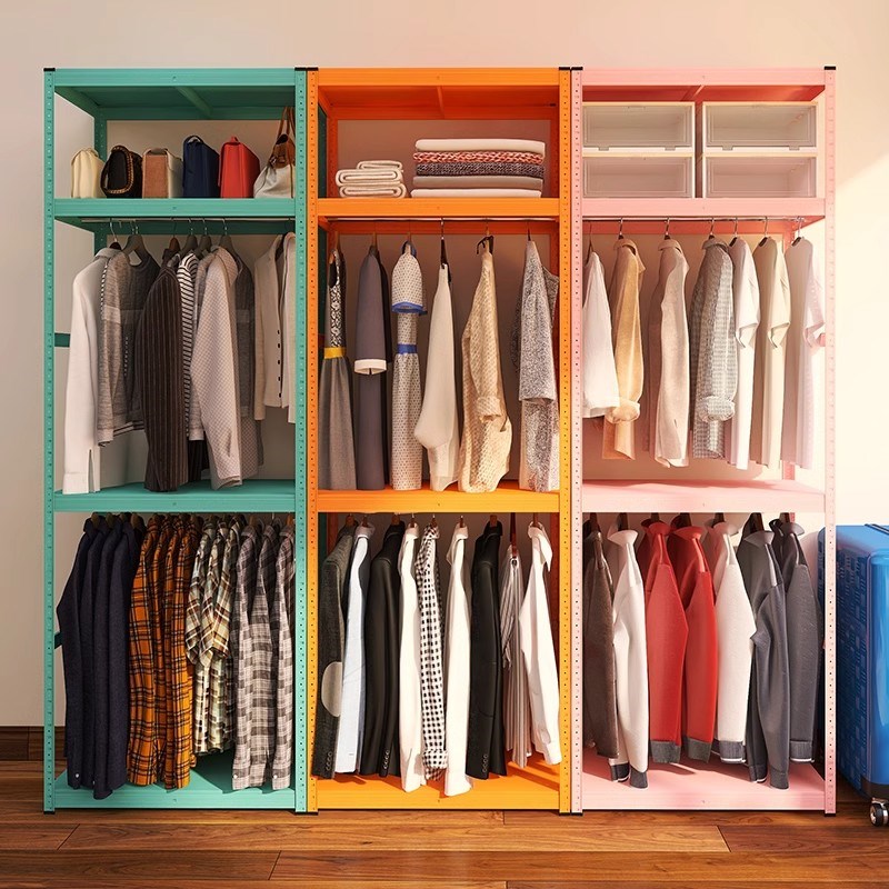 速发双金落地卧室开放式层属置物架台储衣架家用房间多色挂物架子