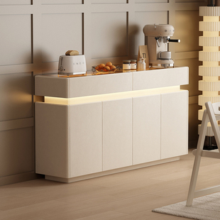 速发轻边式餐边柜4m水一体靠墙简约奶油厨房法柜半高包房茶深柜