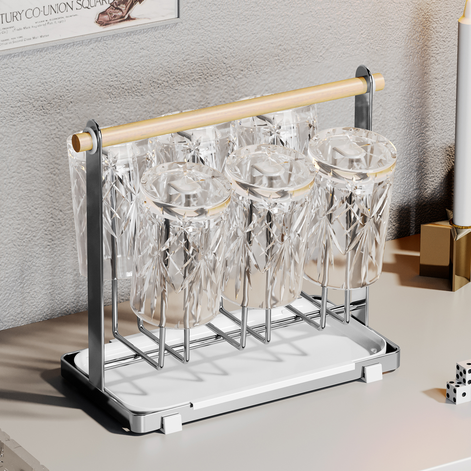 速发不锈钢水子收纳置物架克面杯杯马台玻璃杯茶杯倒挂沥水杯架