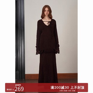 速发so sot懒糖 圈圈纱焦s流苏V领慵i毛衣套装