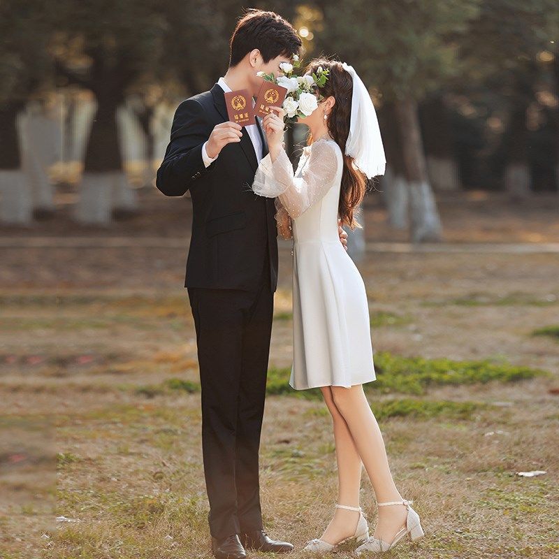 速发白色法衣领证登记小礼服日常小个子白裙时婚连式裙平订可穿短