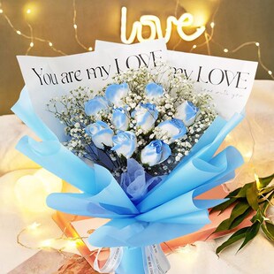 速发物束礼花卡布奇诺玫冰花碎瑰蓝生日闺蜜情人节七夕送友礼物
