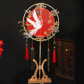 新娘结婚手捧扇子秀禾团扇喜扇子DIY中式 婚礼凤凰汉服双圈喜庆扇