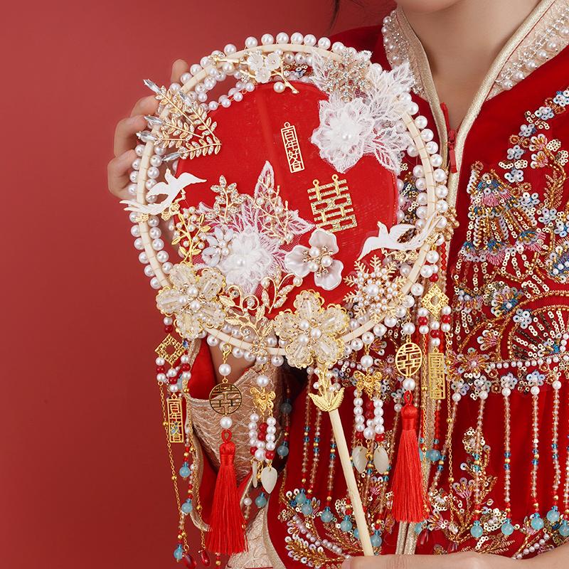 团扇新娘结婚diy材料包古风婚礼送闺蜜结婚礼物高级秀禾红色扇子