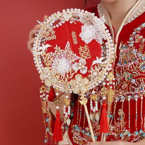 团扇新娘结婚diy材料包古风婚礼送闺蜜结婚礼物高级秀禾红色扇子