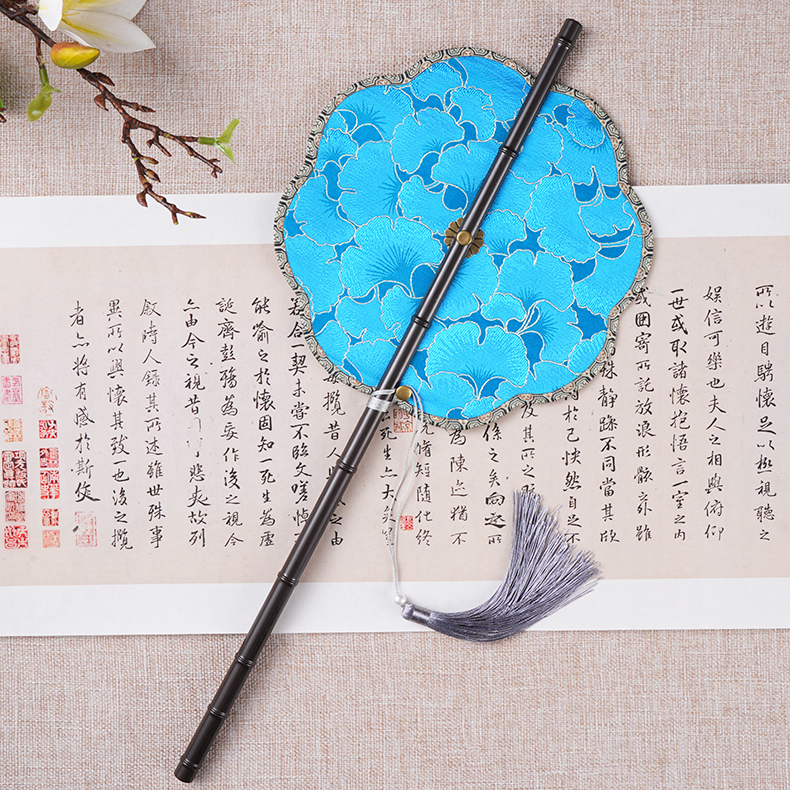 古风便携腰扇汉服团扇中国风紫竹长柄流苏可卷曲折扇古典挂腰扇子