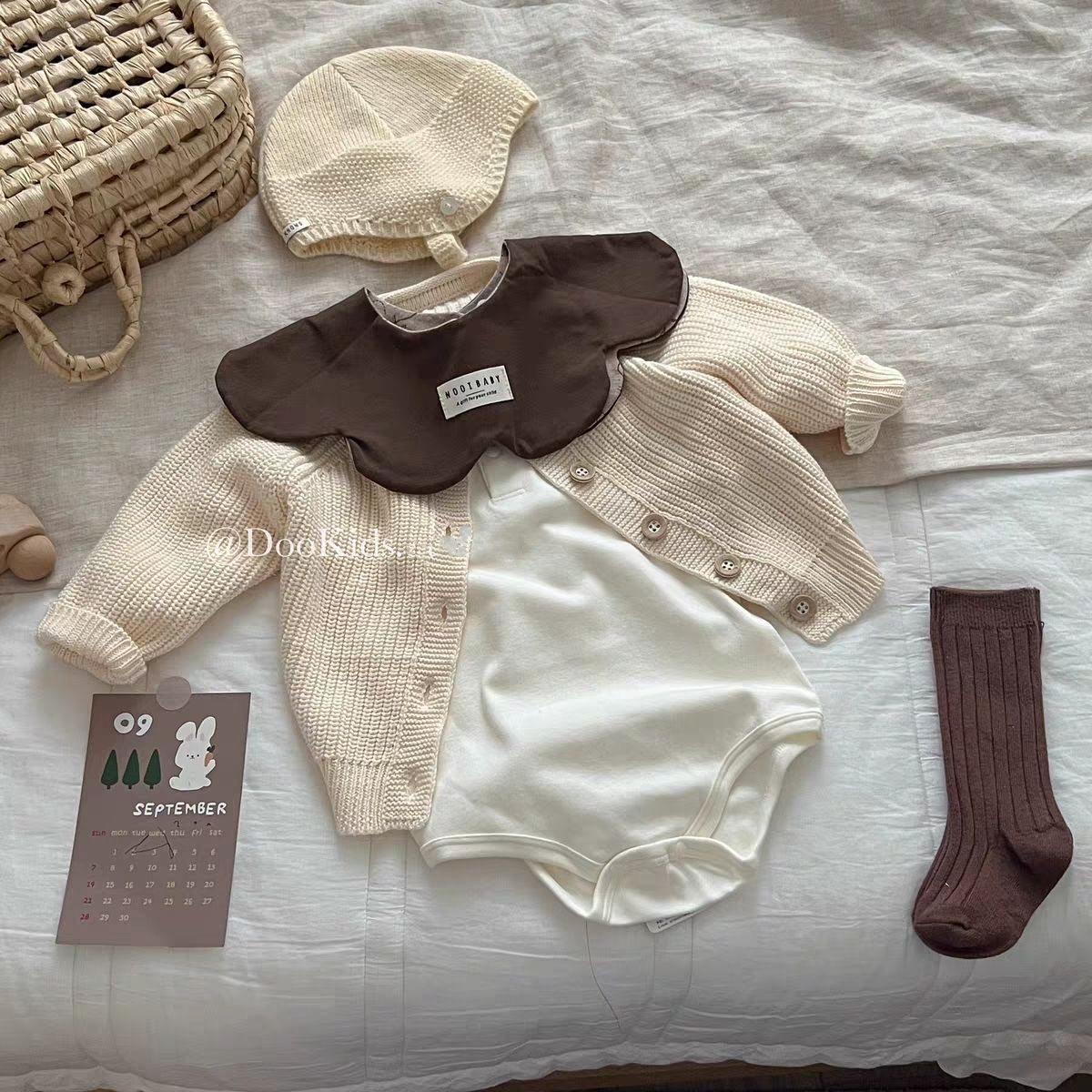 ins韩版婴儿秋冬季针织外套男女宝宝包屁哈衣毛衣开衫两件套套装