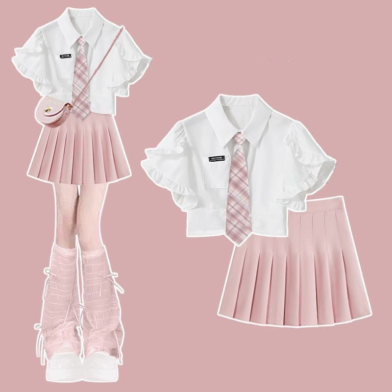多巴胺夏日绝美小裙子学院风蓝色百褶裙女夏季2025新款jk制服短裙