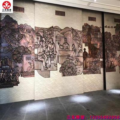 锻铜浮雕定制长城福字铜板壁画校园文化铜雕背景墙玻璃钢仿铜雕塑