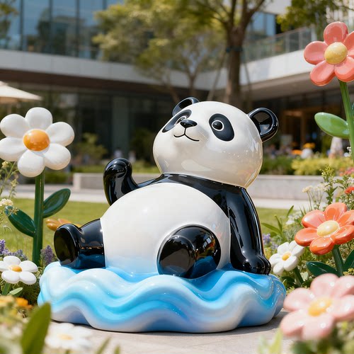 定制现货卡通熊猫玻璃钢雕塑户外景观装饰品可爱动物造型摆件