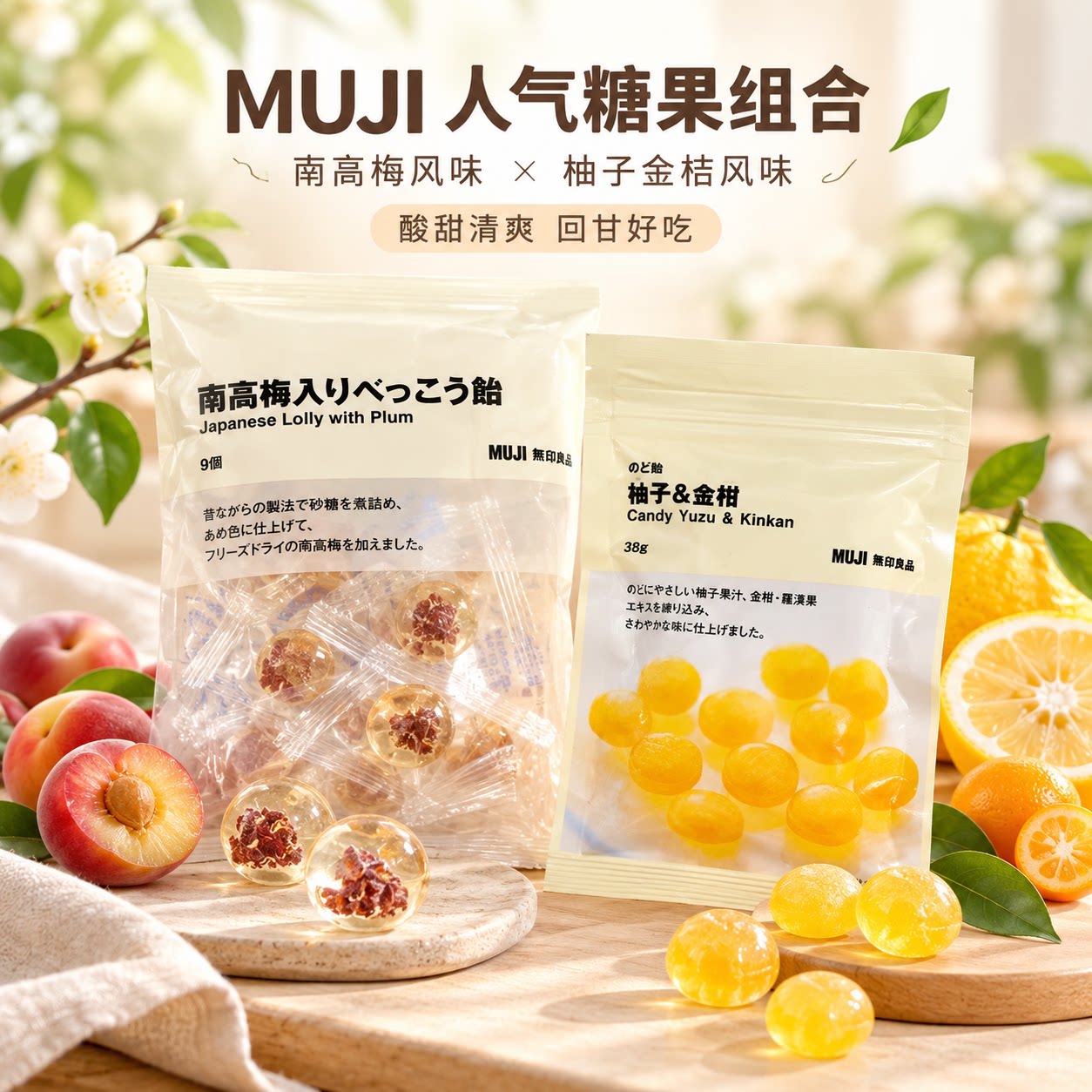 【现货包邮】日本进口 MUJI 无印良品柚子金桔润喉糖水果硬糖 38g