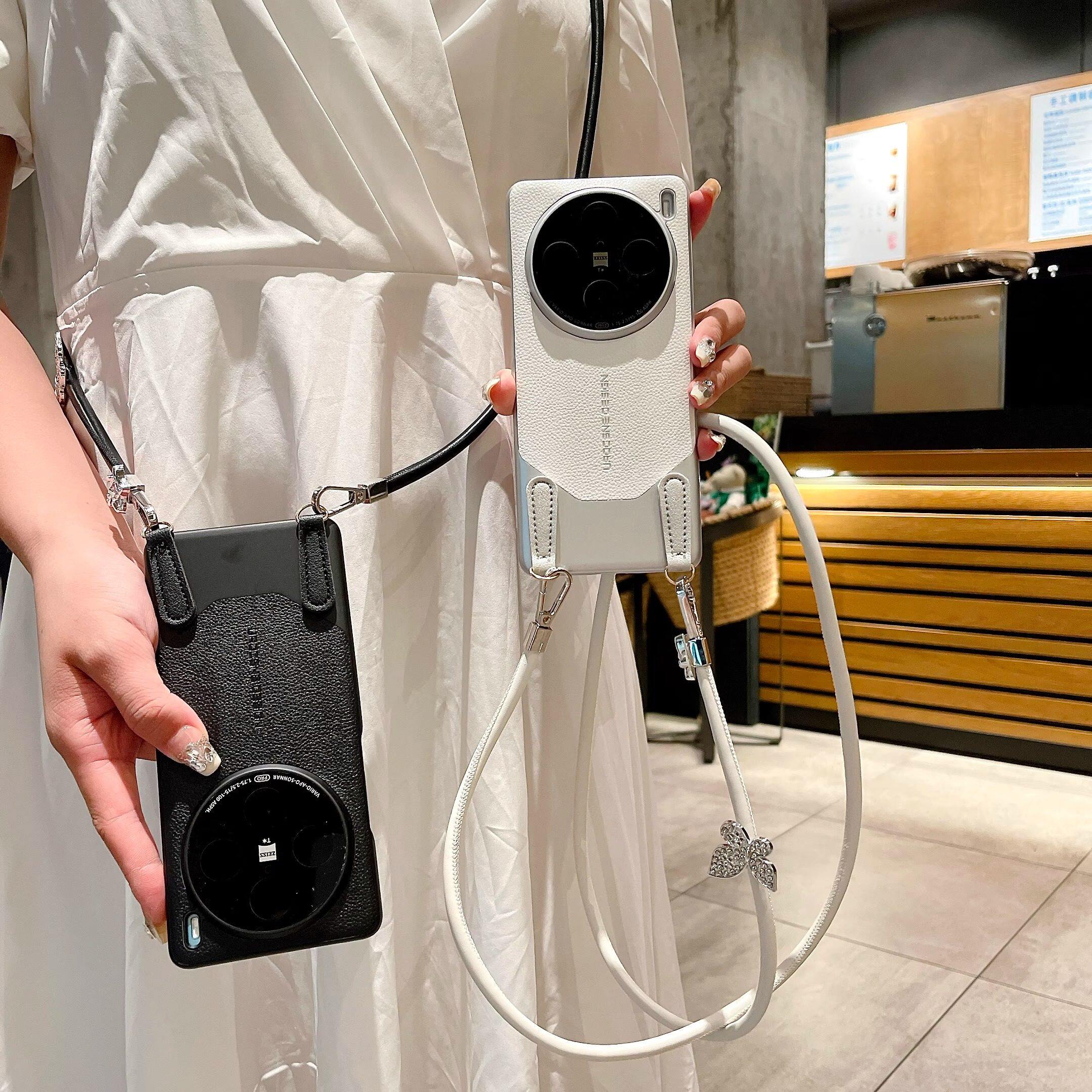 荔枝皮纹适用vivox200spro斜挎手机壳ultra新款vivoX100防摔女款x100s秒变非凡大师S19pro皮质全包挂绳保护套