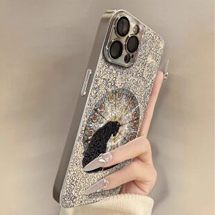 黑猫图腾适用苹果17promax手机壳新女款彩绘iphone16pro全包防摔15pm小羊皮14保护套13带支架x小众17卡通可爱