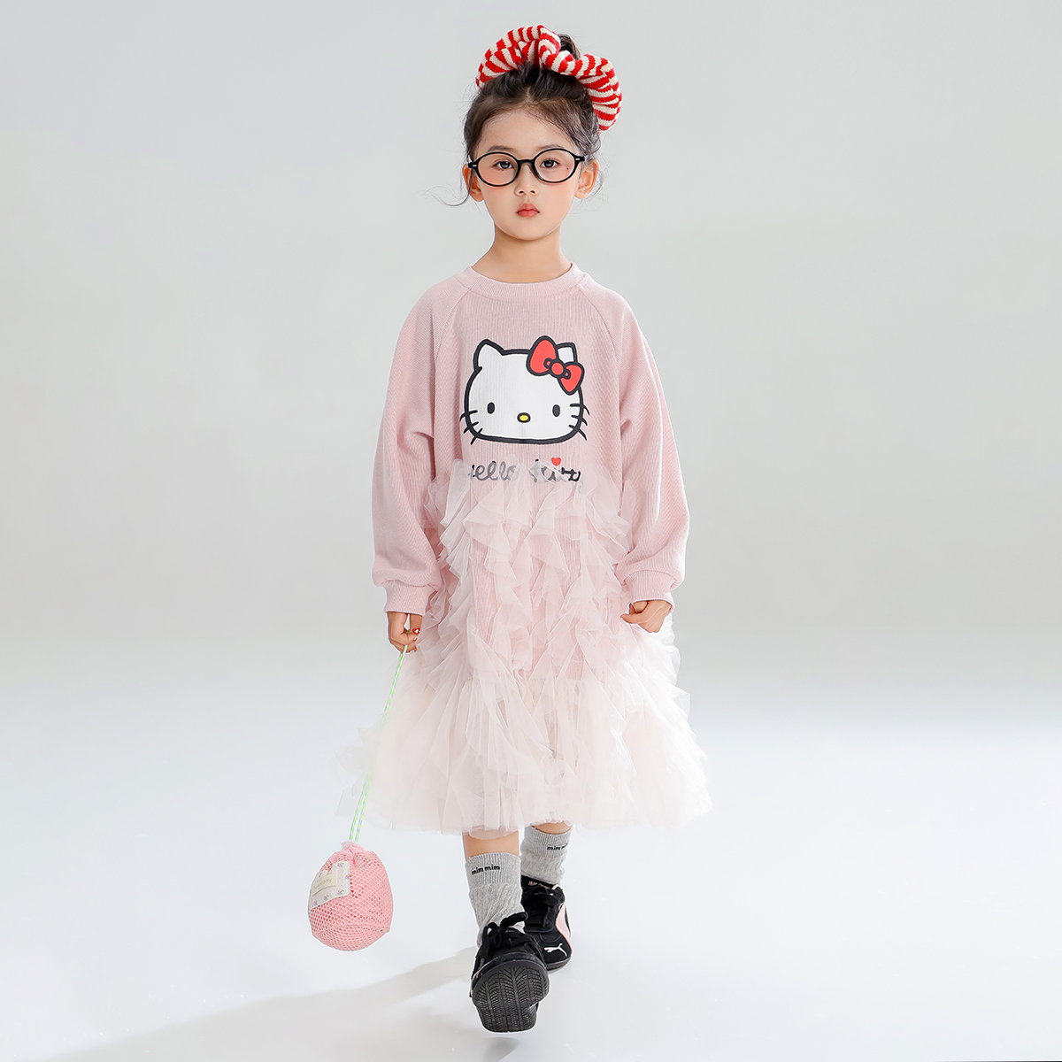 Hello Kitty女童秋季连衣裙2025新款甜美风网纱拼接大童装连衣裙