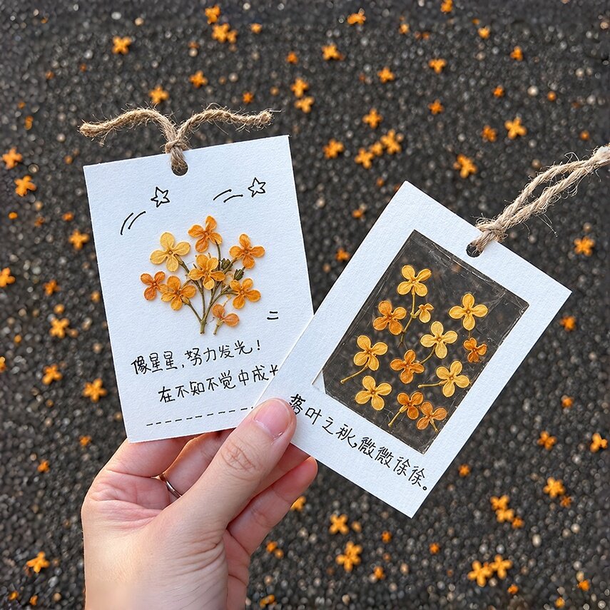 捡秋!银杏叶树叶桂花书签手工自制diy材料空白卡标本学生幼儿园